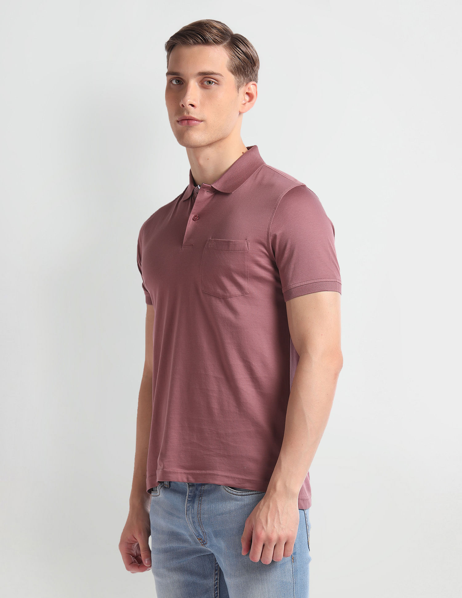 Arrow Patch Pocket Solid Polo Shirt