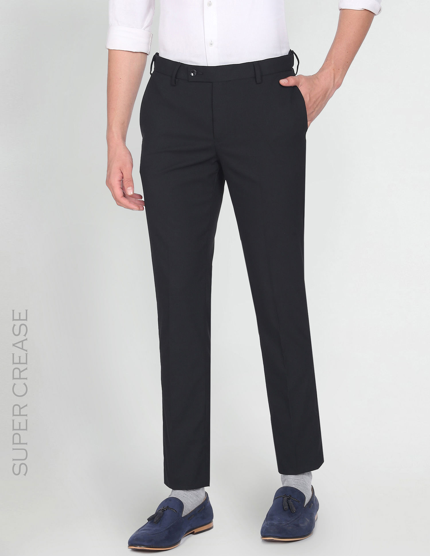 Buy Arrow Navy Slim Fit Trousers from top Brands at Best Prices Online in  India | Tata CLiQ