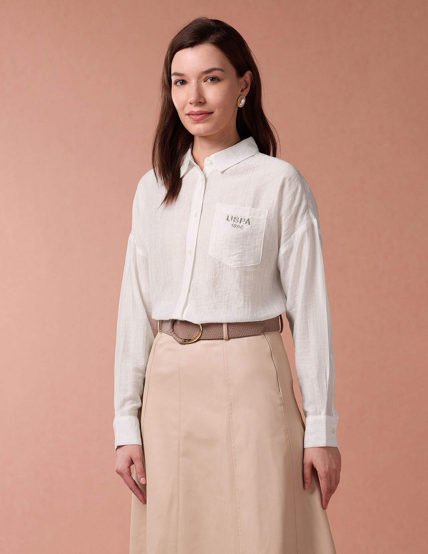 U.S. Polo Assn. Women Brand Embroidered Vertical Stripe Shirt