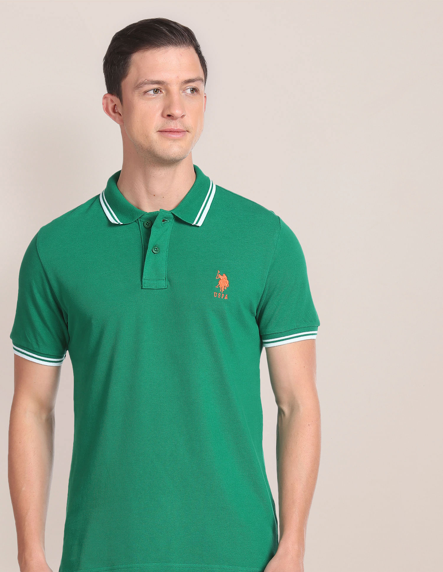 U.S. Polo Assn. Cotton Solid Polo Shirt, Green (XL)