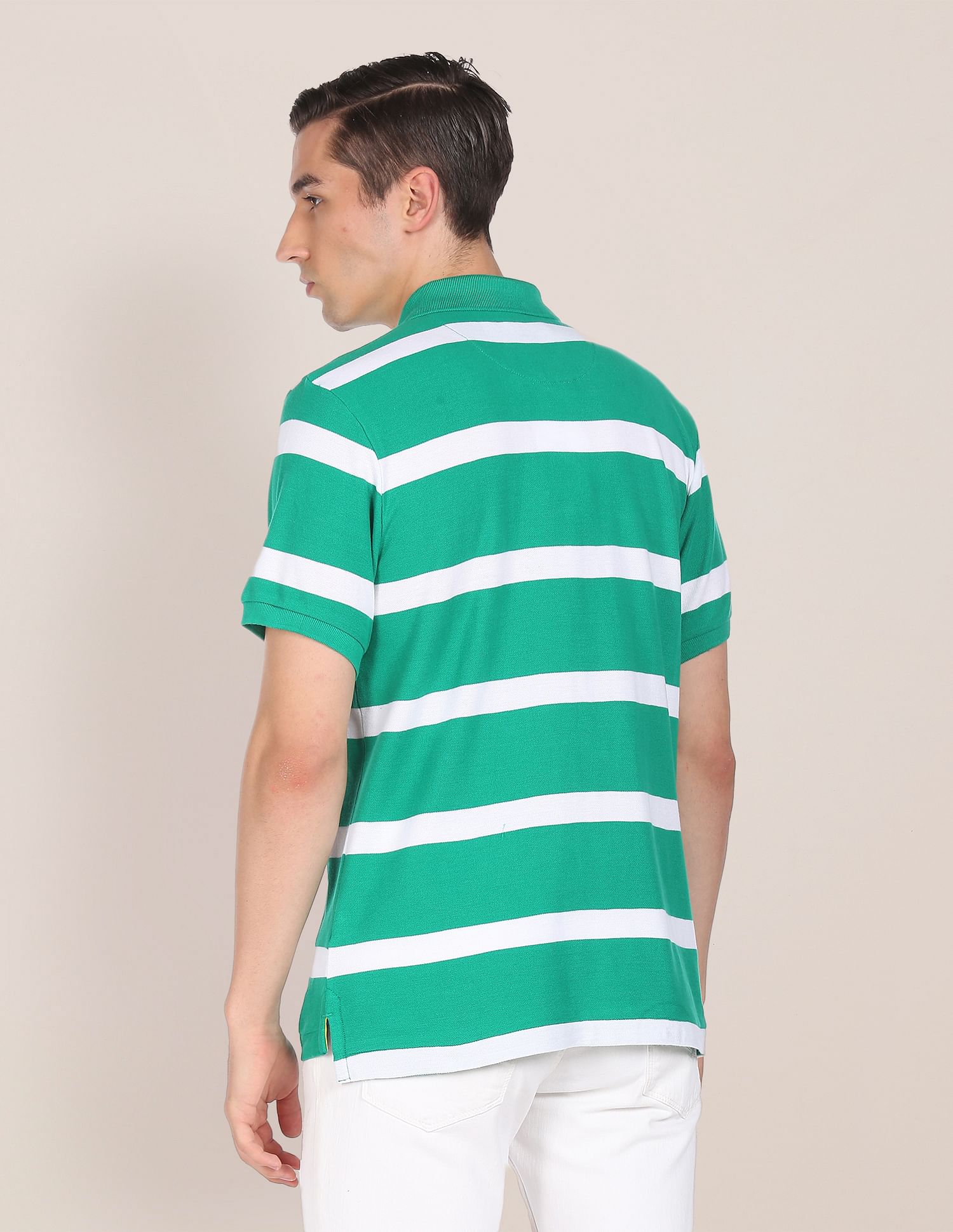 Green and white hooped polo outlet shirt