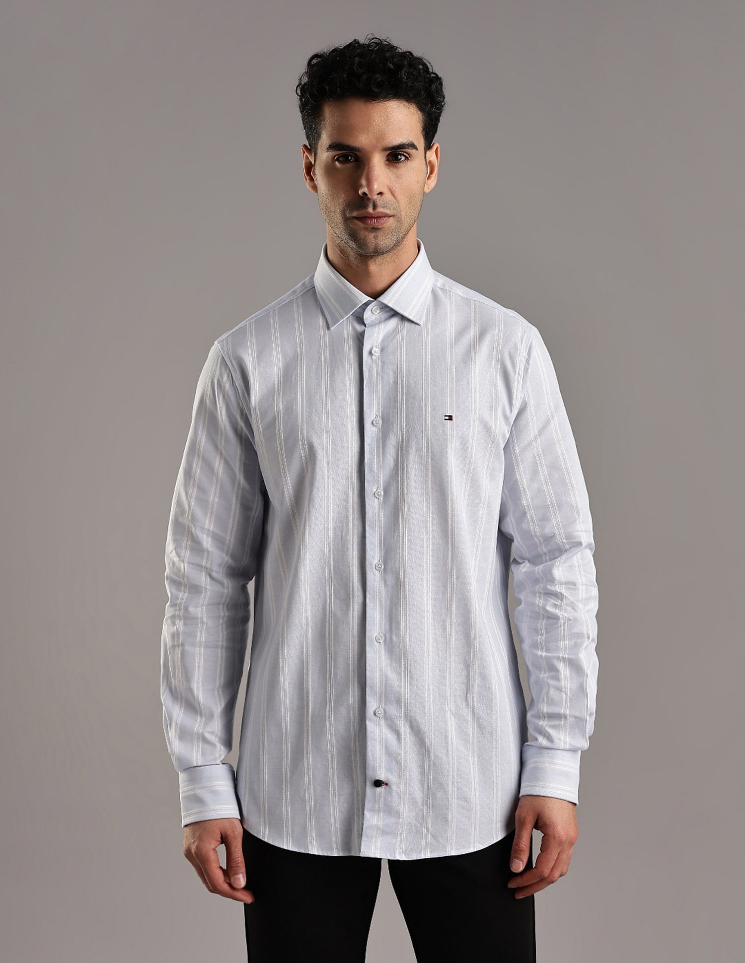 Tommy Hilfiger Striped Regular Fit Plain Woven Shirt