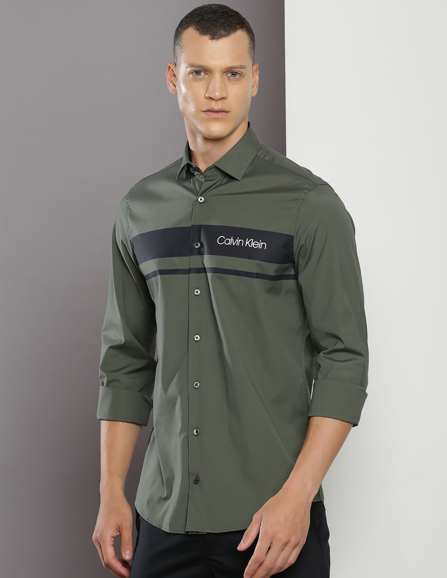 Calvin Klein Brand Stripe Poplin Shirt