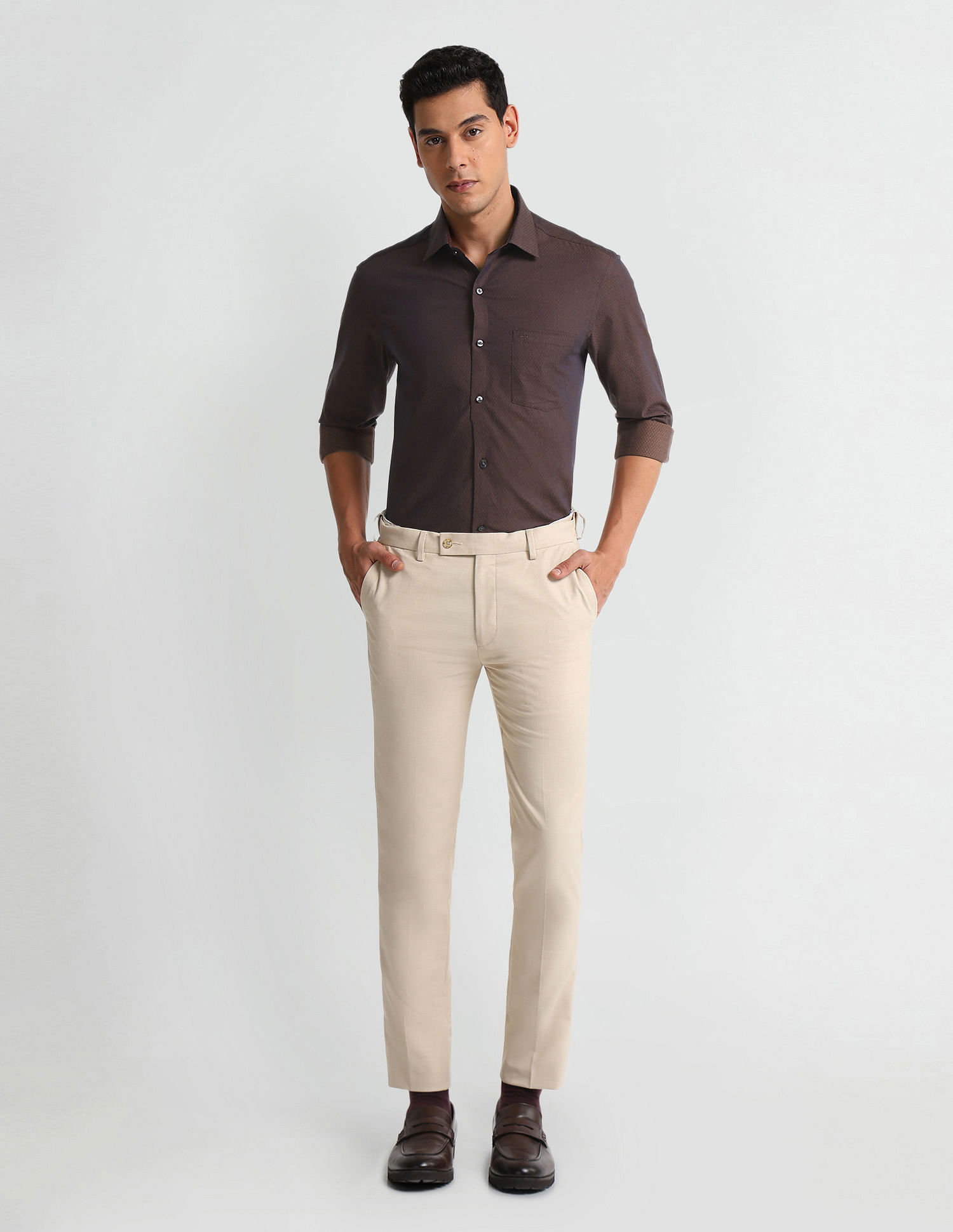 Arrow Manhattan Slim Fit Patterned Dobby Shirt
