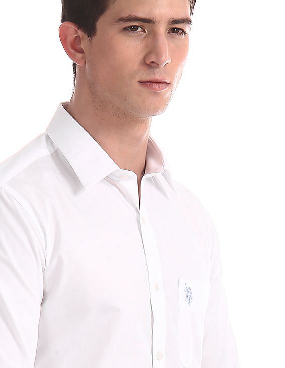 USPA Tailored White Tailored Regular Fit Solid Shirt