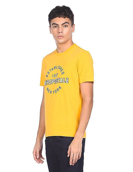 Buy Aeropostale Men Yellow Crew Neck Embroidered Logo T-Shirt - NNNOW.com