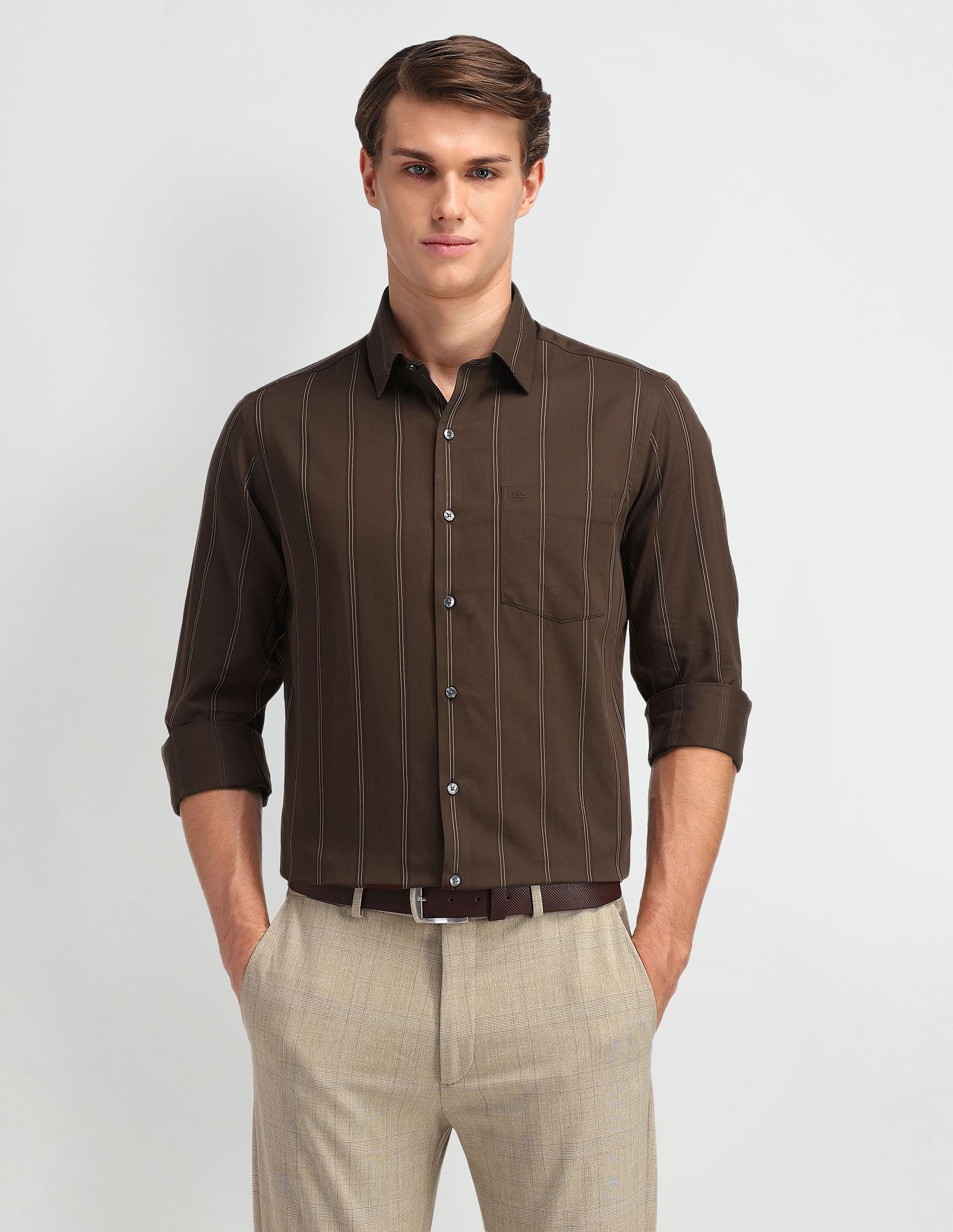 Arrow Manhattan Slim Fit Vertical Striped Shirt
