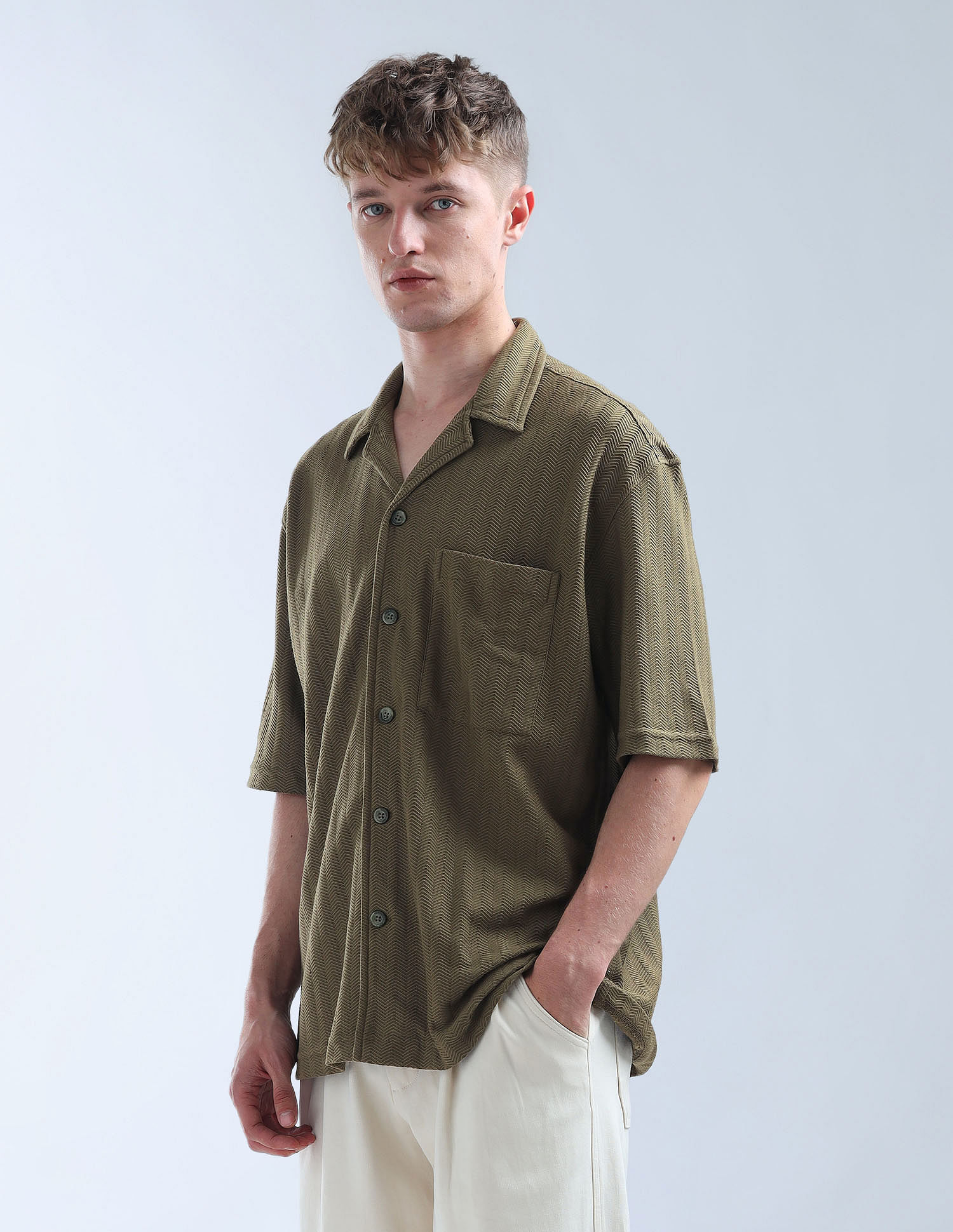 Flying Machine Textured Oversized Jacquard Shirt