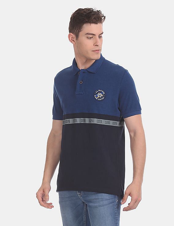 U.S. Polo Assn. Denim Co. Blue Cut And Sew Panel Pique Polo Shirt