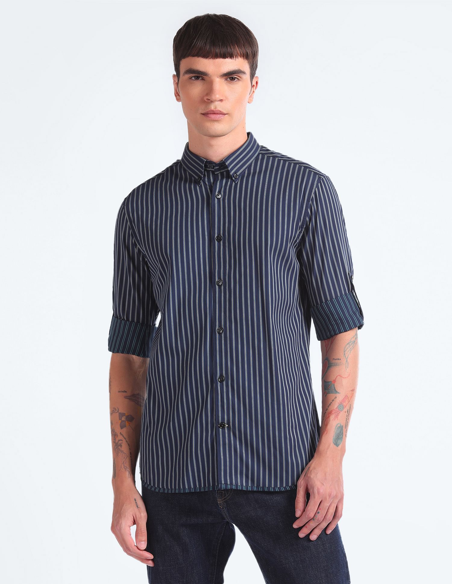 Flying Machine Vertical Stripe Cotton Shirt