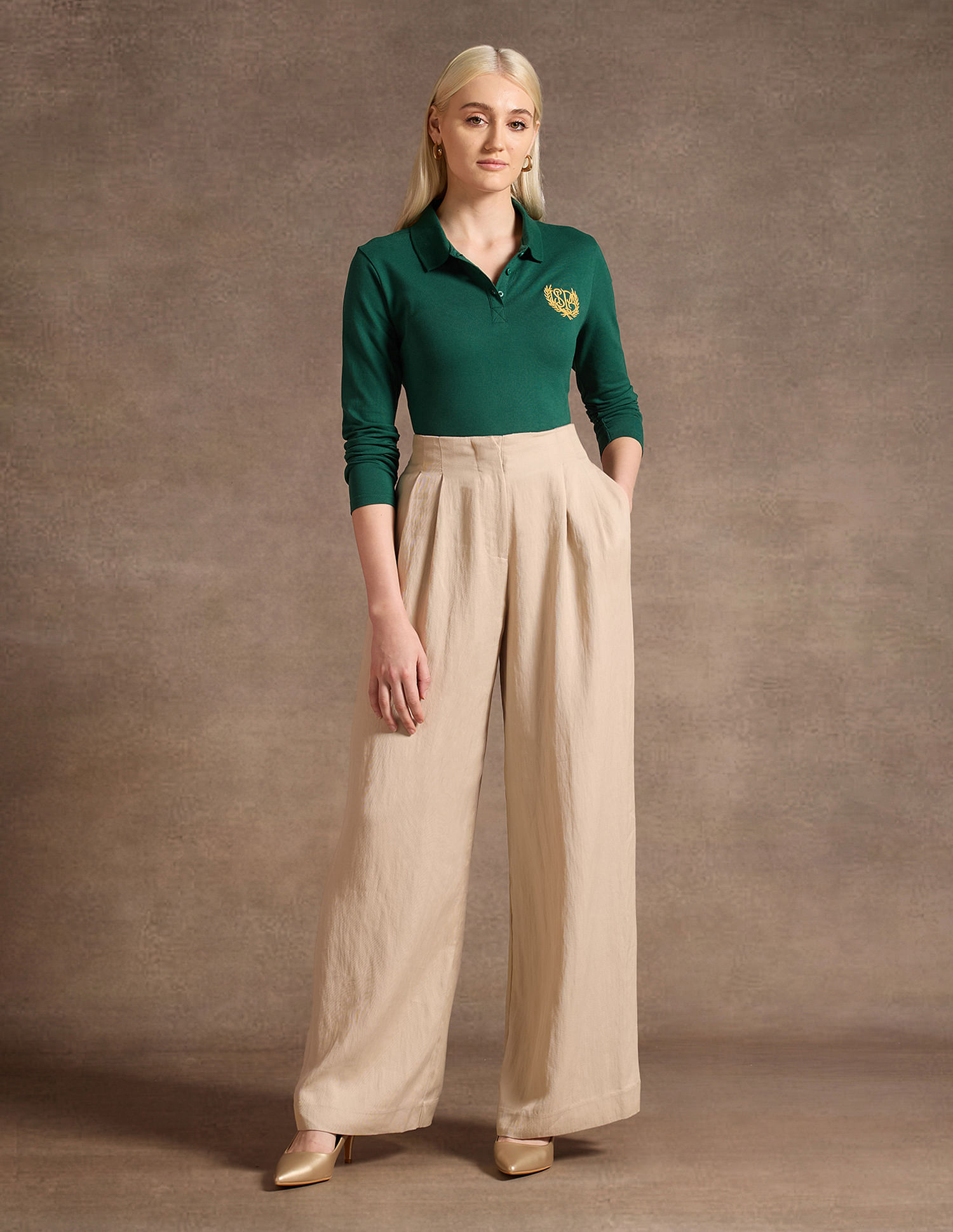 U.S. Polo Assn. Women Crest Logo Long Sleeve Polo Shirt