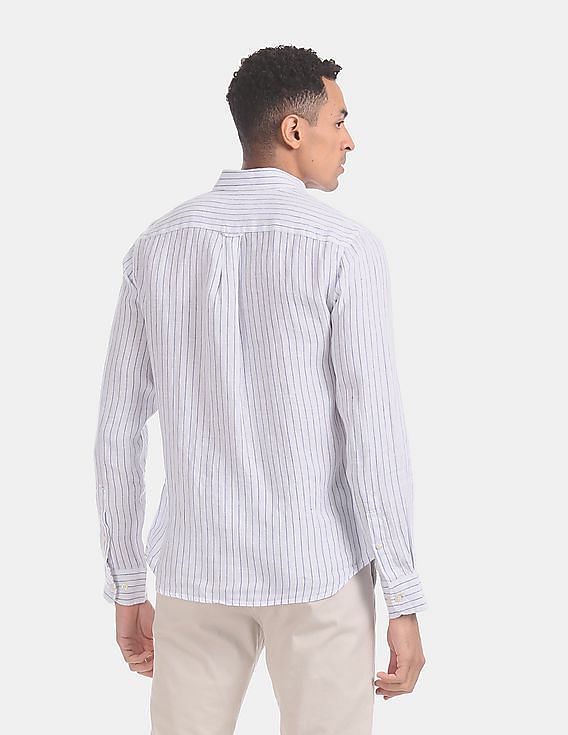 U.S. Polo Assn. Vertical Stripe Button Down Collar Linen Casual Shirt
