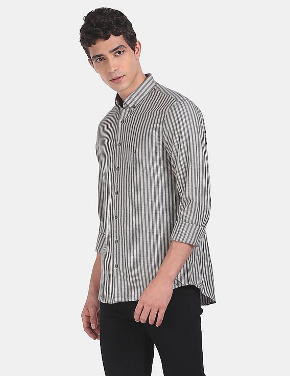 Buy Calvin Klein Men Dark Olive Slim Fit Soft Touch Stripe Casual