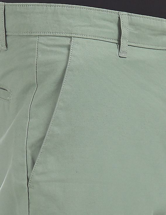 Slim Fit, Relaxed Men Light Green Cotton Lycra Blend Trousers