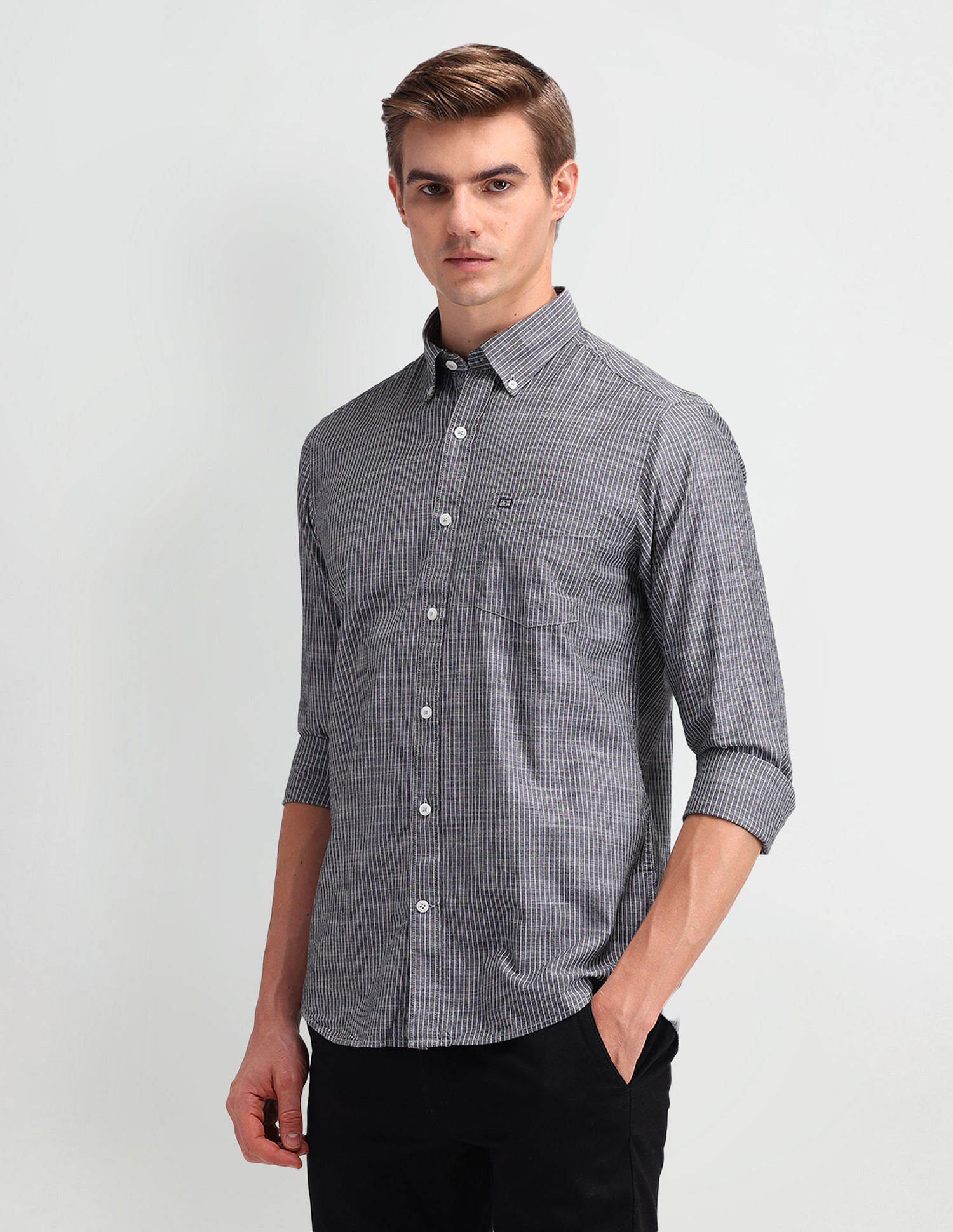 Arrow Sport Slim Fit Vertical Striped Shirt