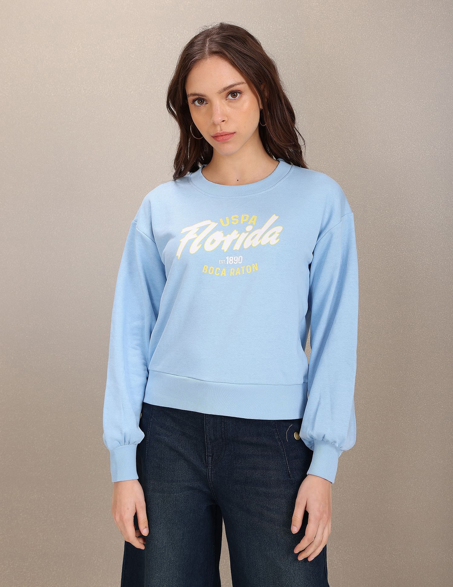 U.S. Polo Assn. Women Crew Neck Typographic Print Sweatshirt