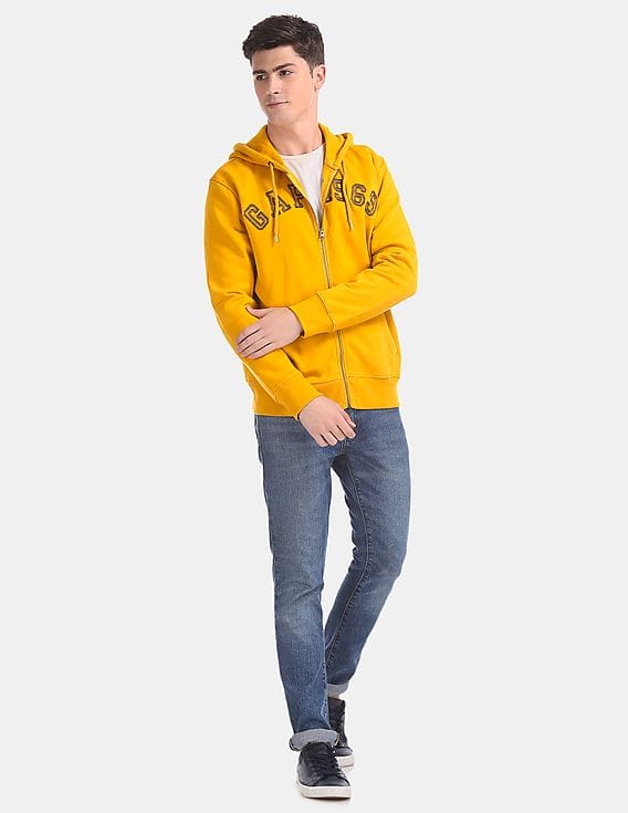 Buy GAP Men Yellow Embroidered Logo Full Zip Hooded Sweatshirt