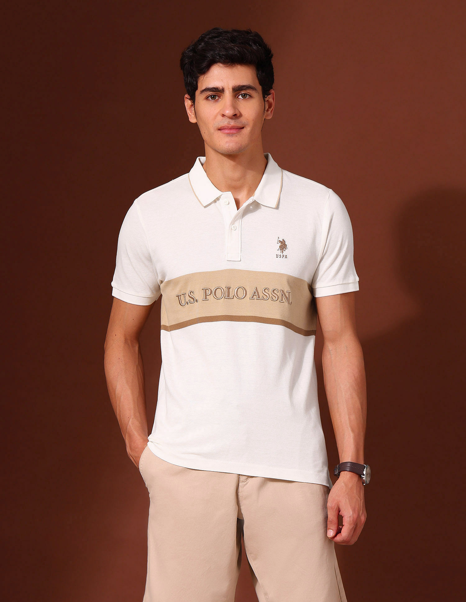 U.S. Polo Assn. Brand Embroidered Pure Cotton Varsity Polo Shirt