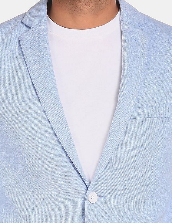 U.S. Polo Assn. Men Light Blue Notch Lapel Collar Casual Blazer