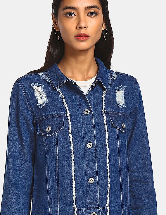 Mnjin Women's Ripped Oversized Denim Jacket Loose Long Sleeve Boyfriend Distressed  Denim Jacket Outwear (Black,Size S) - Walmart.com
