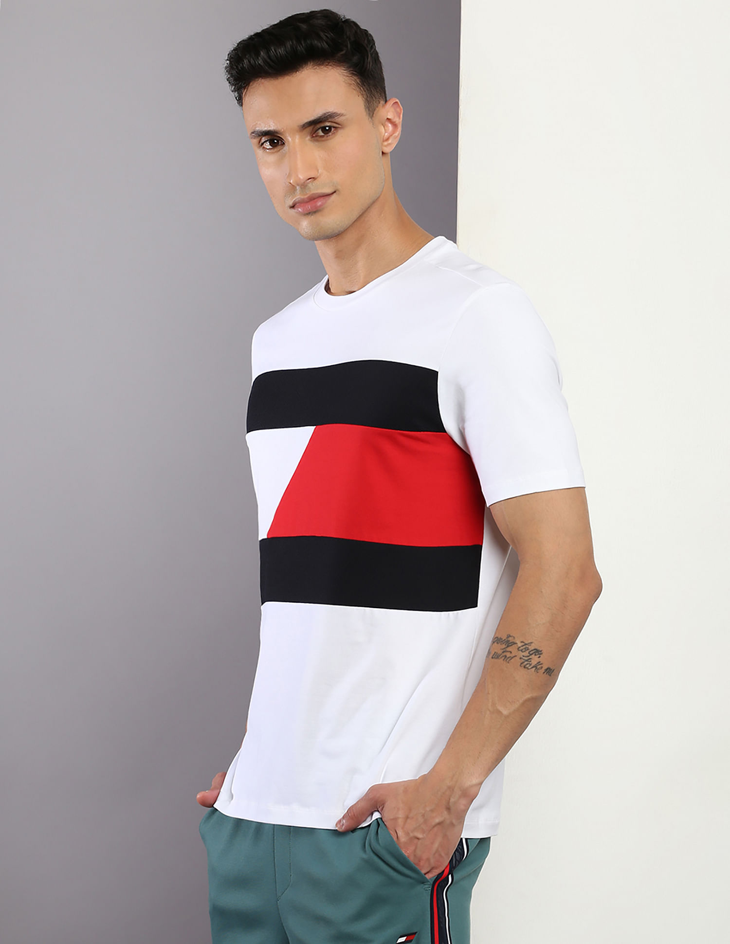 Tommy Hilfiger Organic Cotton Colour Block Mix Media T-Shirt