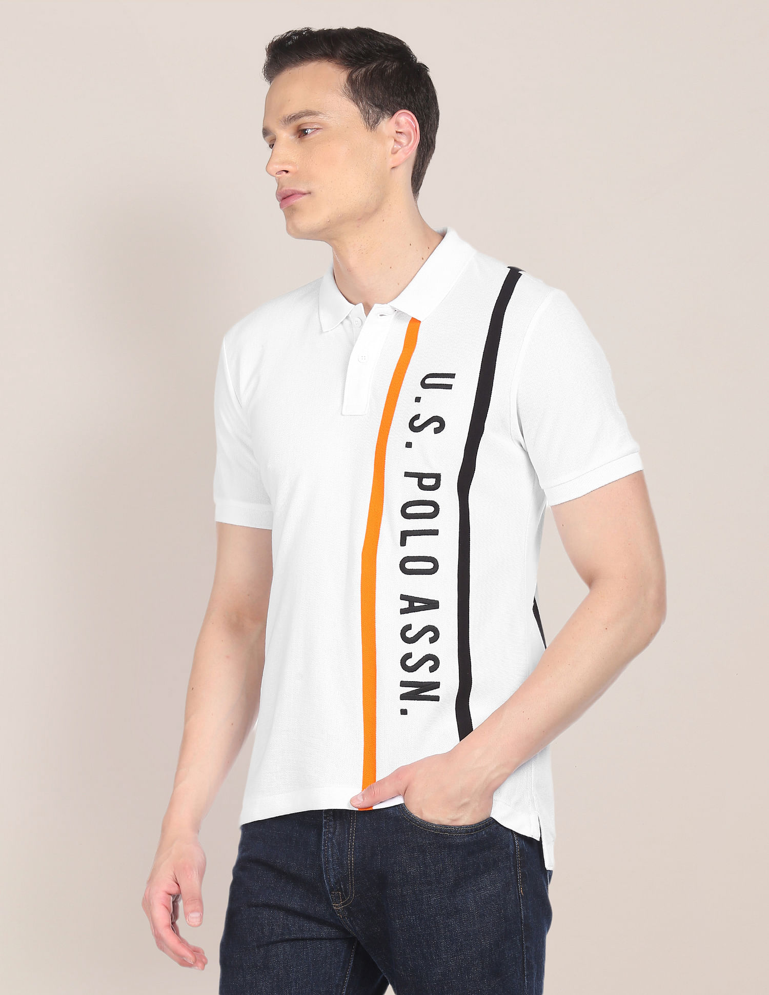 U.S. Polo Assn. Men White Embroidered Logo Cotton Polo Shirt