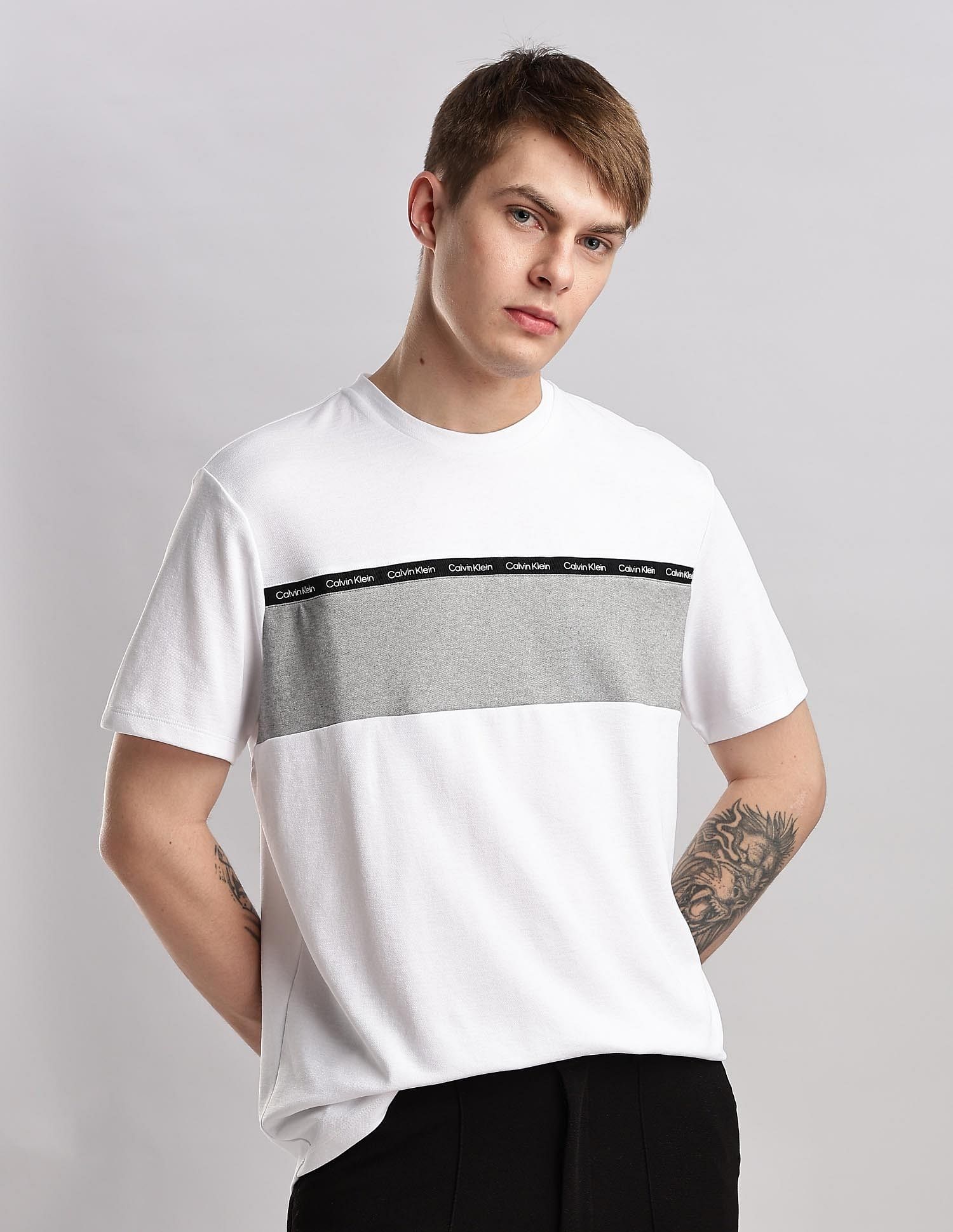 Calvin Klein Jeans Mens White Colourblocked T-Shirts