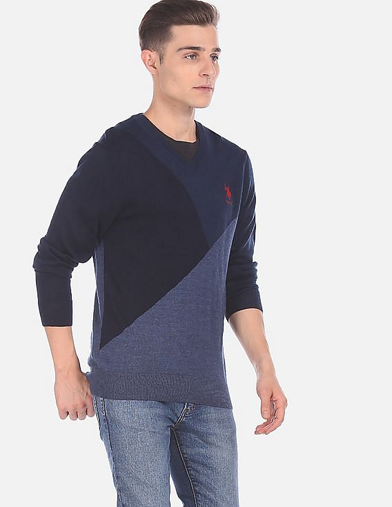 U.S. Polo Assn. V-Neck Panelled Sweater