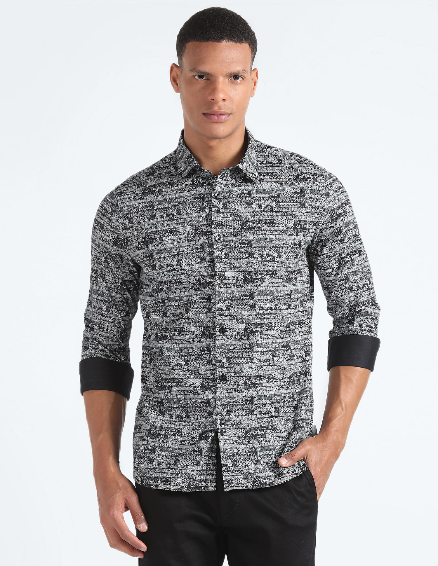 Flying Machine Graphic Print Satin Shirt
