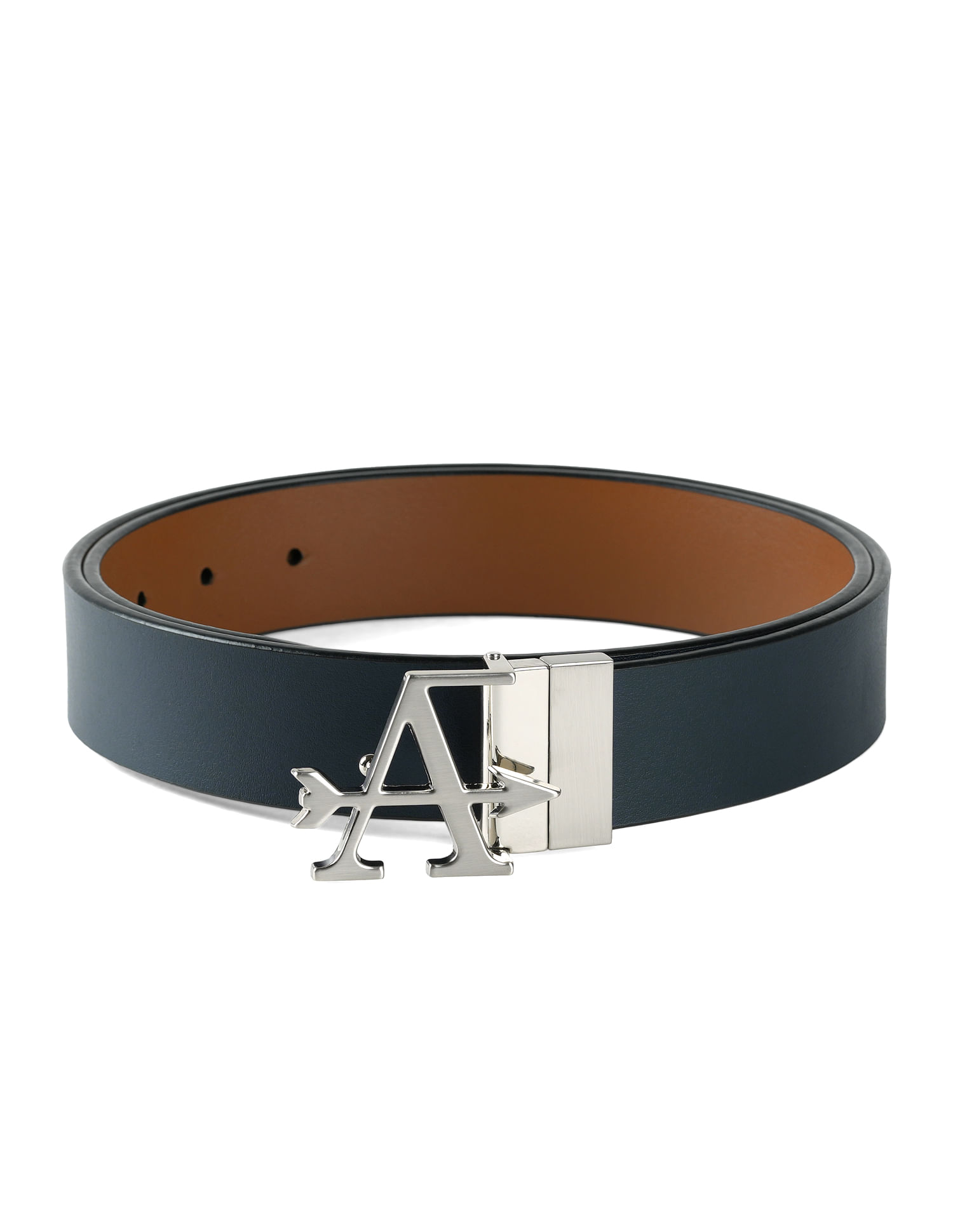 Arrow Monogram Buckle Reversible London Belt, Blue (40)