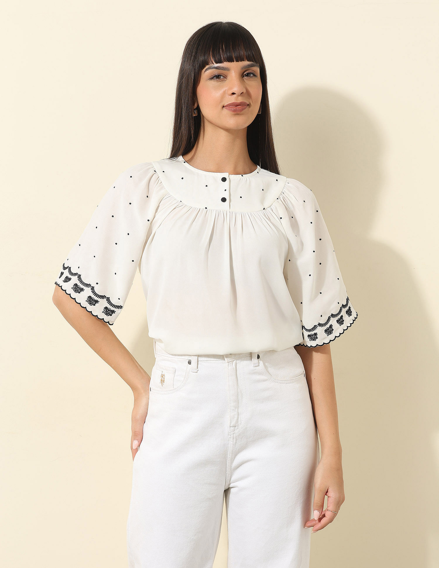 U.S. Polo Assn. Women Floral Embroidered Top