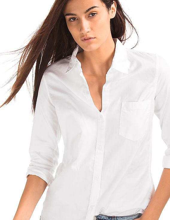Buy GAP Women Women White Fitted Boyfriend Oxford Shirt NNNOW