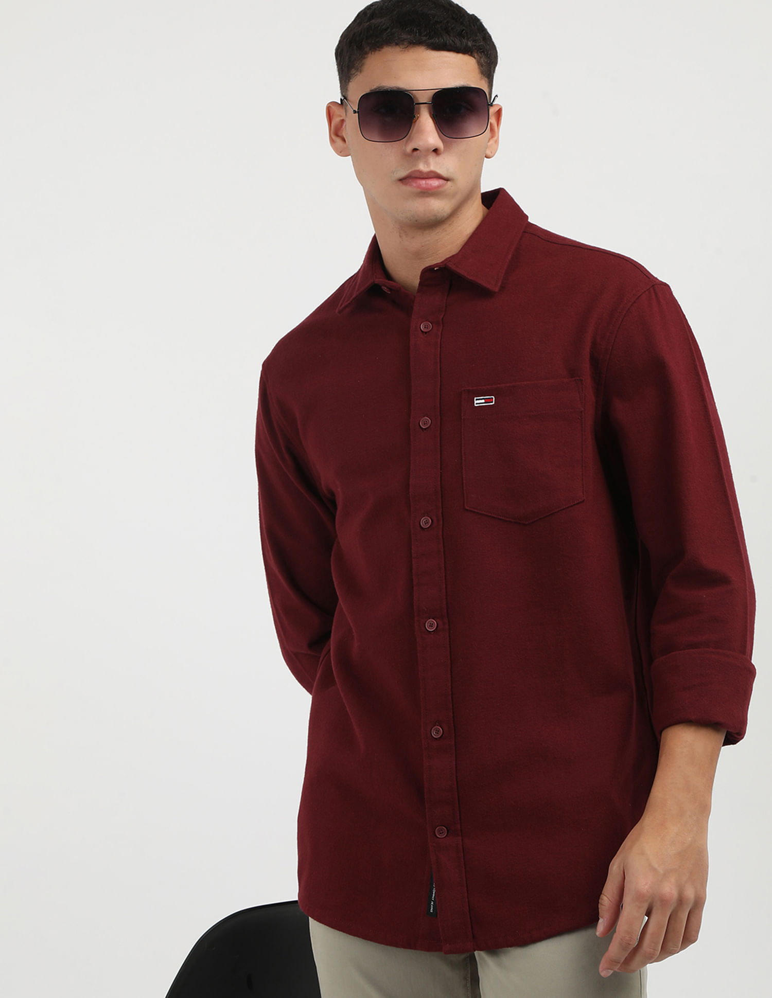 Tommy Hilfiger Solid Cotton Flannel Shirt