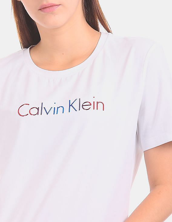 Buy Calvin Klein Women Women White Short Sleeve Logo T-Shirt 