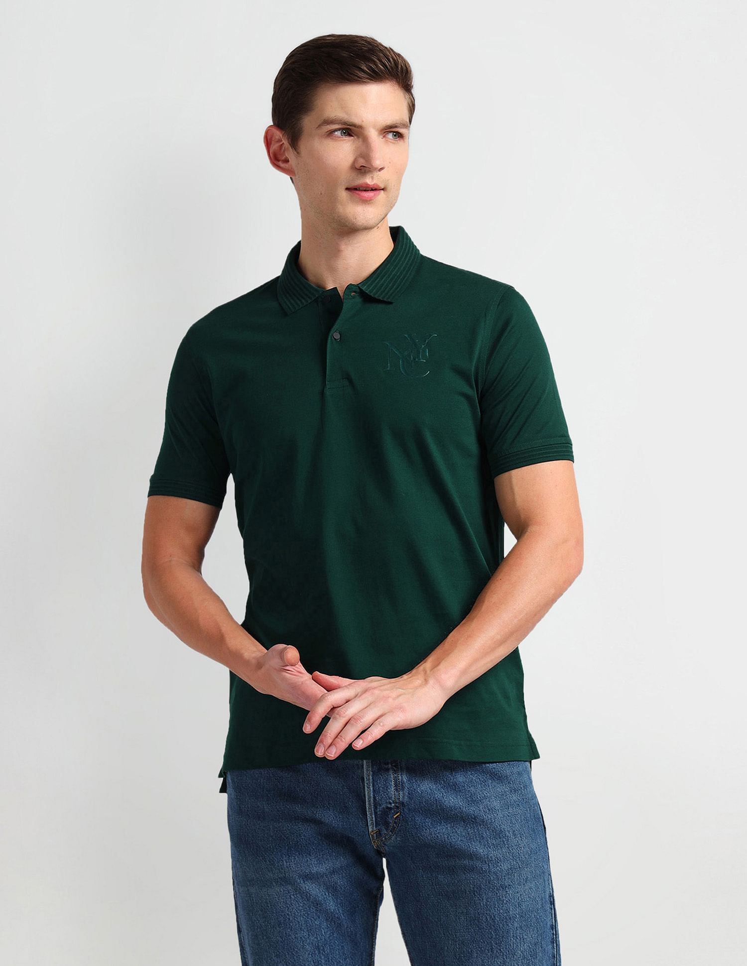 Arrow Newyork Stripe Collar Solid Polo Shirt