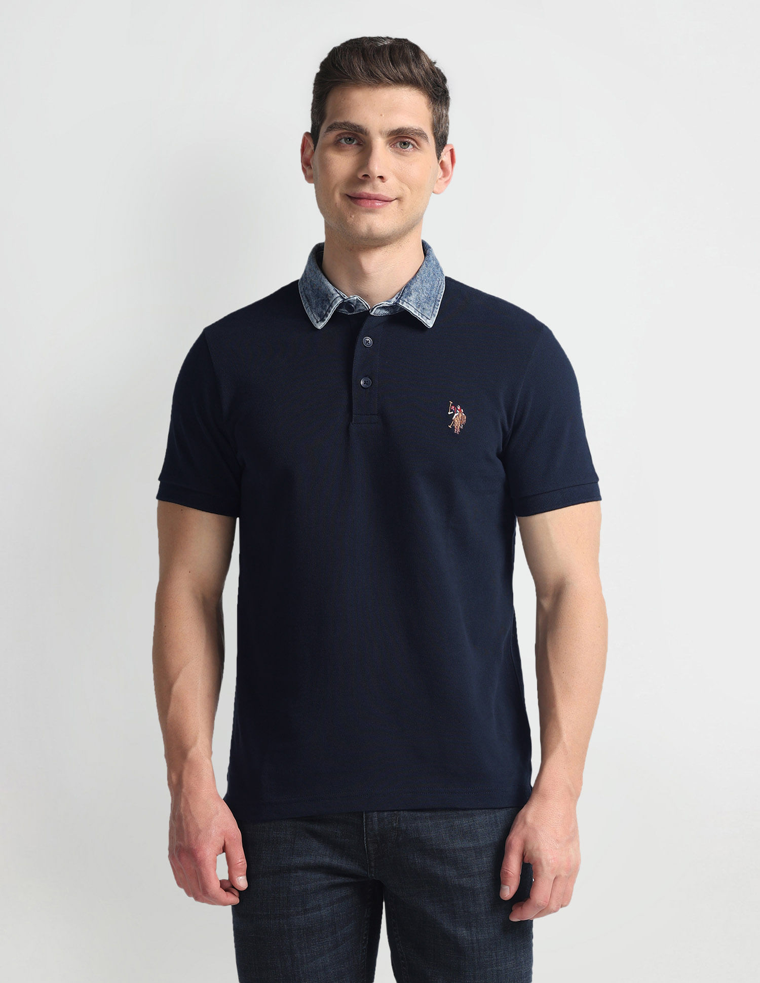 U.S. Polo Assn. Denim Co. Solid Denim Collar Polo Shirt