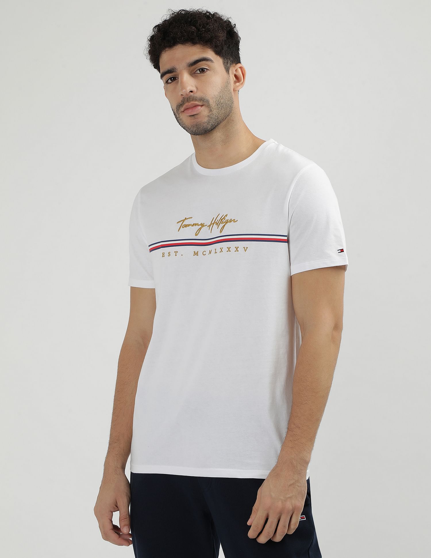 Tommy Hilfiger Brand Embroidered Cotton T-Shirt