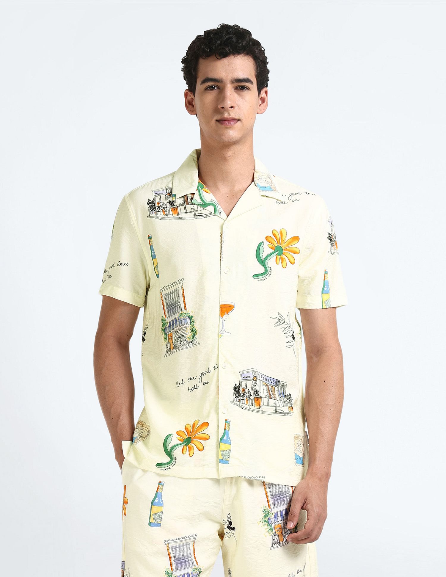 Flying Machine Cuban Collar Graphic Shirt