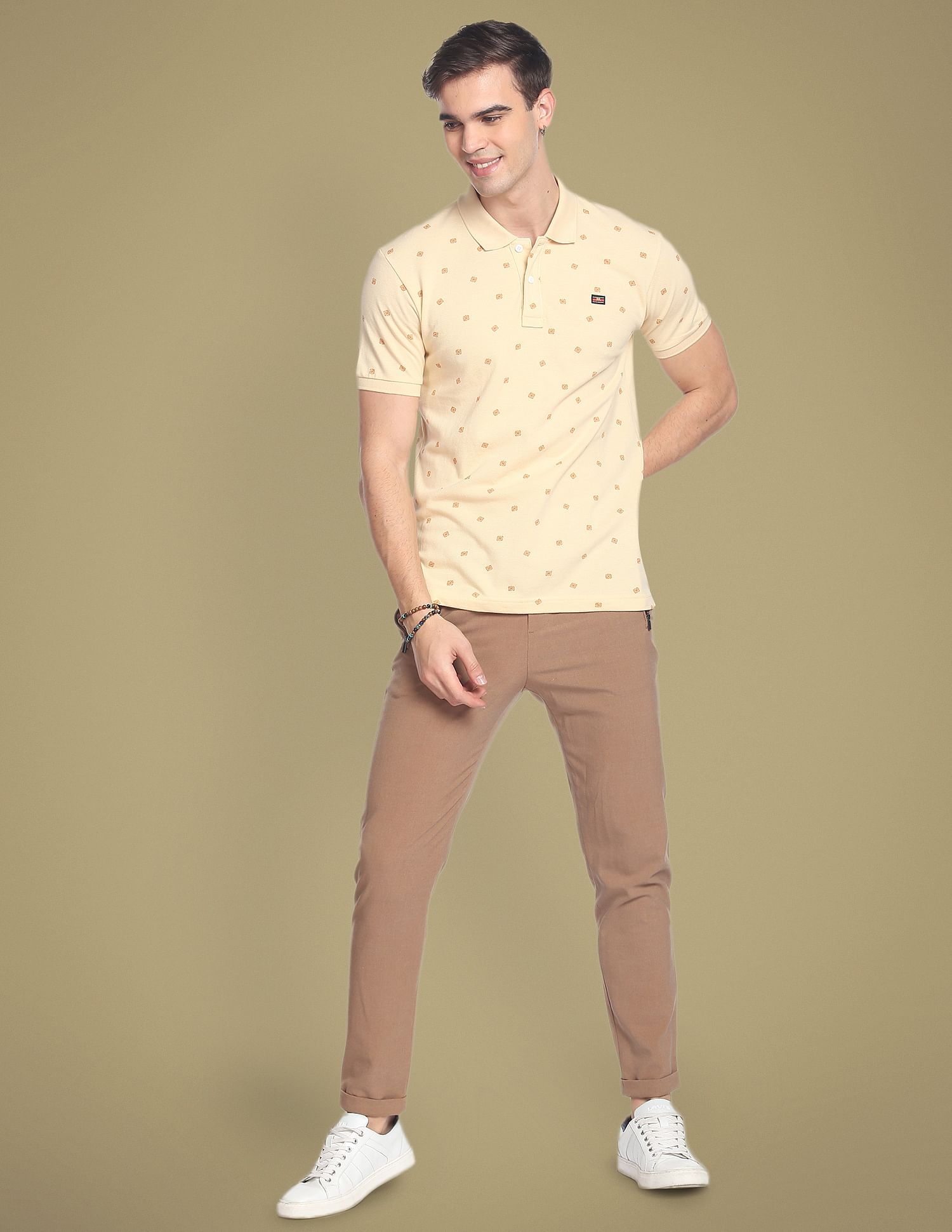 Flying Machine All Over Motif Print Cotton Polo Shirt