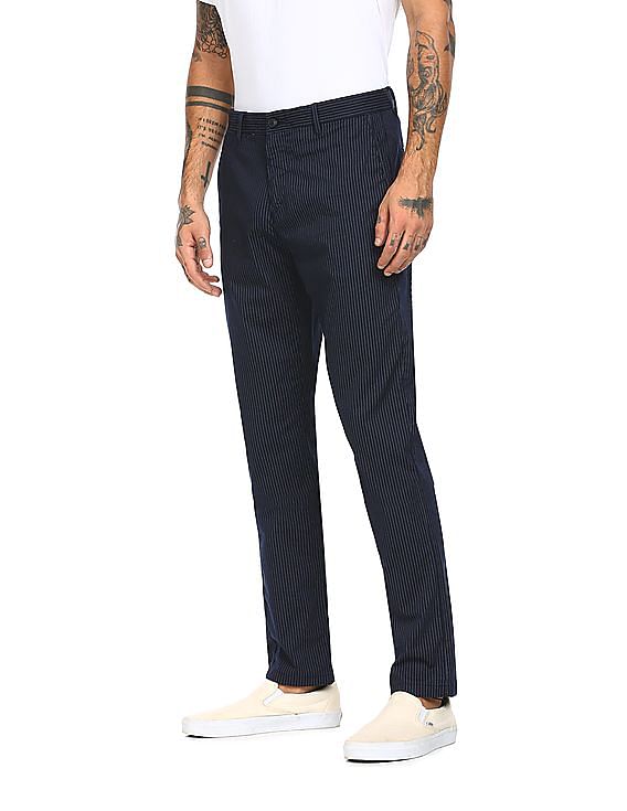 Buy Men Black Stripe Skinny Fit Trousers Online - 743258 | Van Heusen