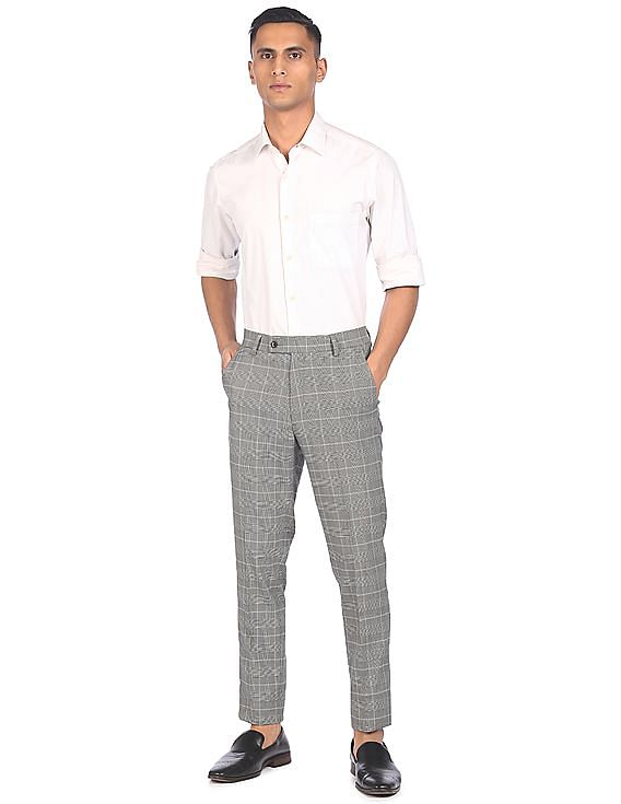 Buy Men Grey Check Carrot Fit Formal Trousers Online  673175  Peter  England