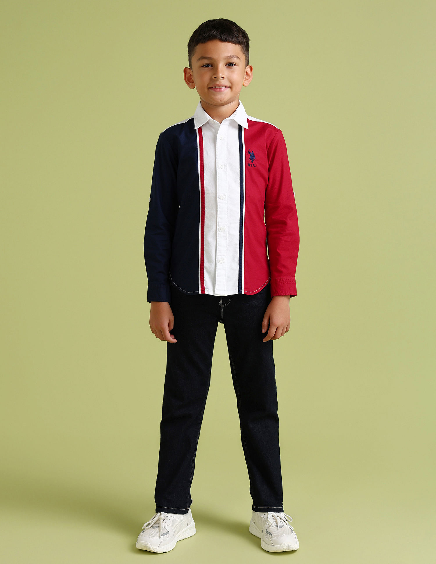 U.S. Polo Assn. Kids Boys Regular Fit Colour Blocked Shirt