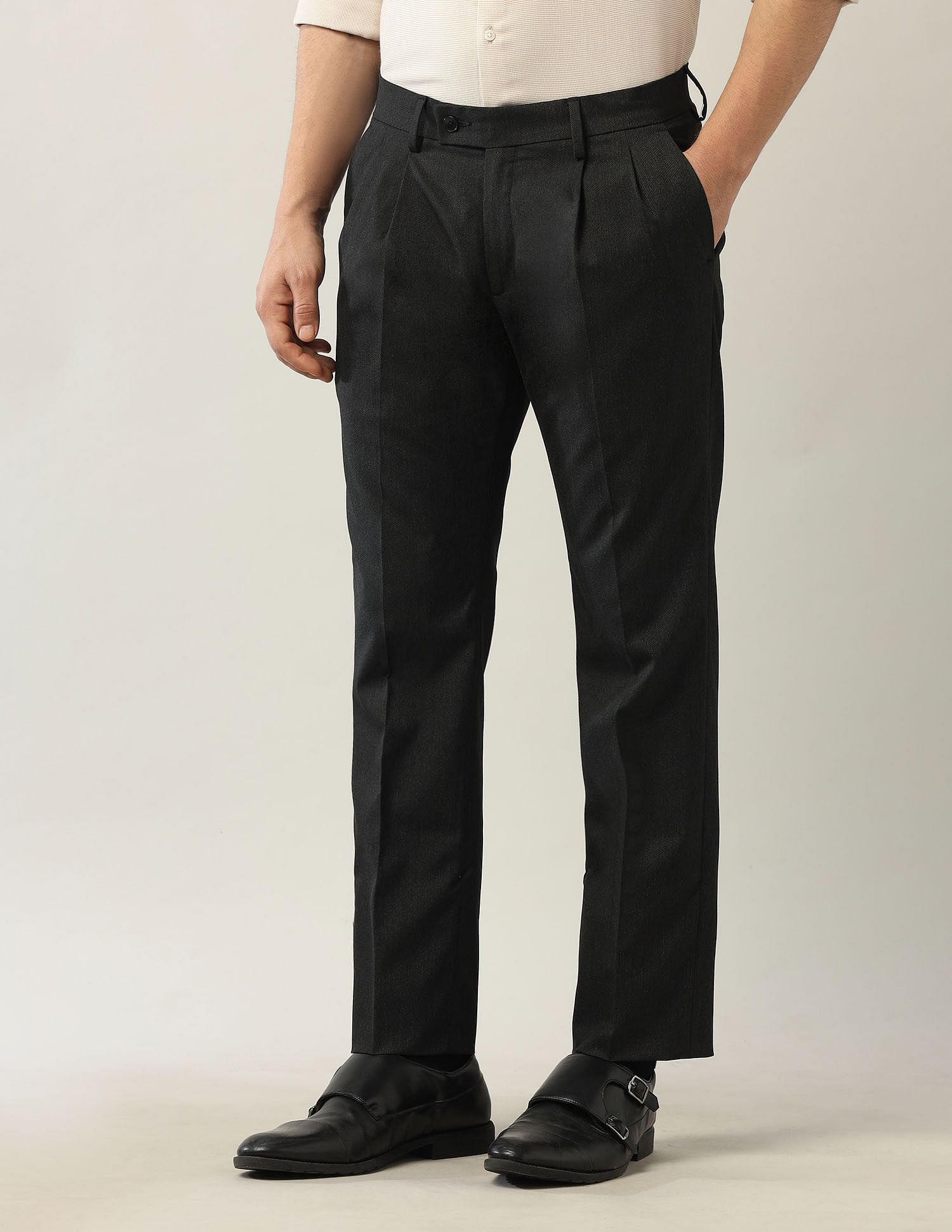 Arrow Mid Rise Autoflex Pleated Front Trousers