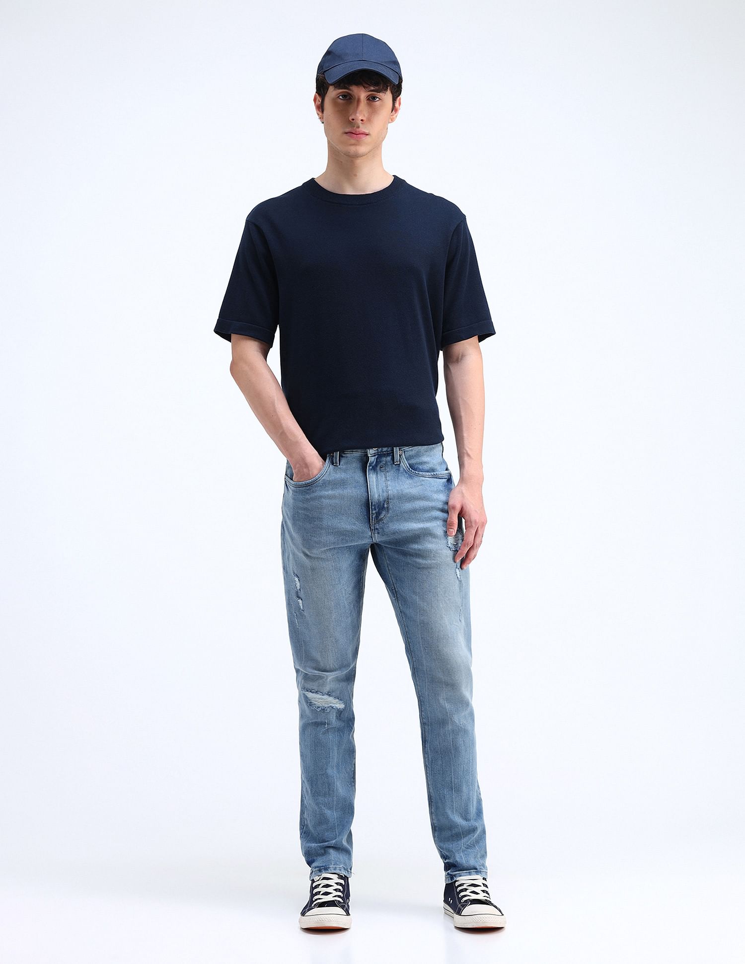 Flying Machine Slash Slim Tapered Fit Jeans