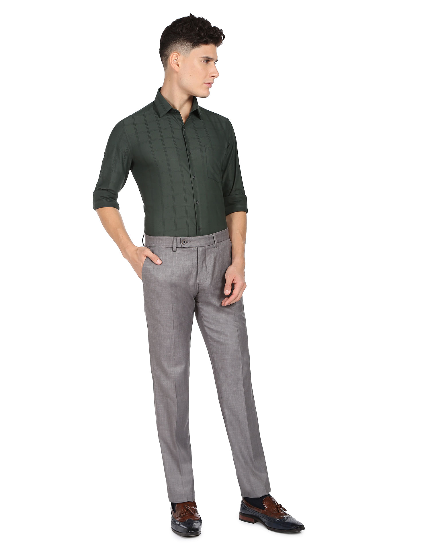Arrow Cutaway Collar Windowpane Check Shirt