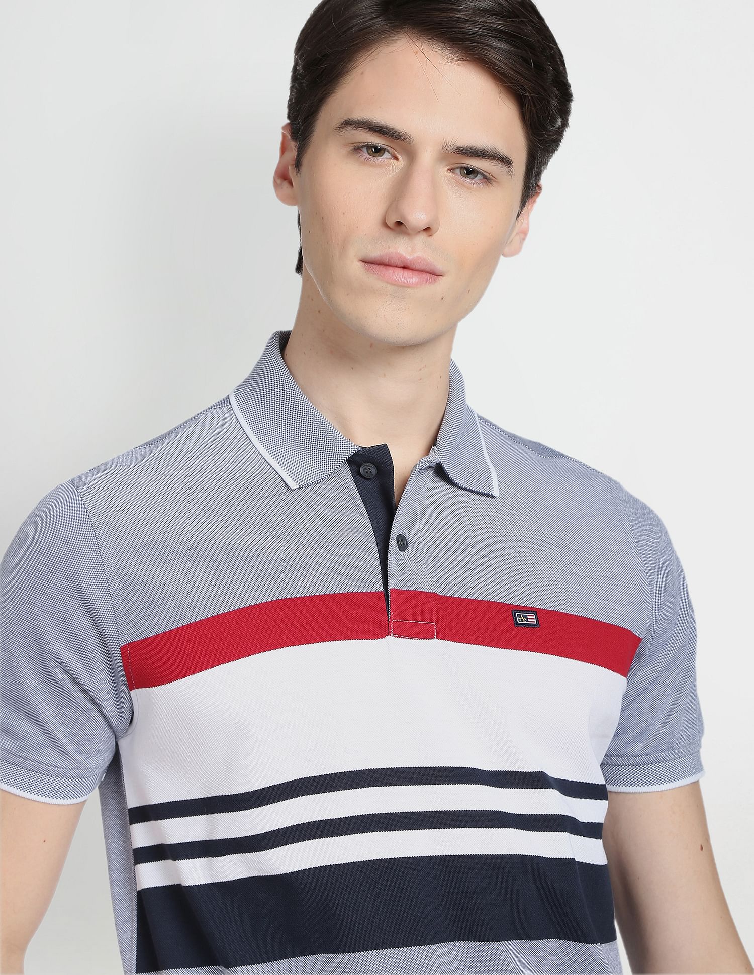 Arrow Sports Horizontal Striped Cotton Polo Shirt
