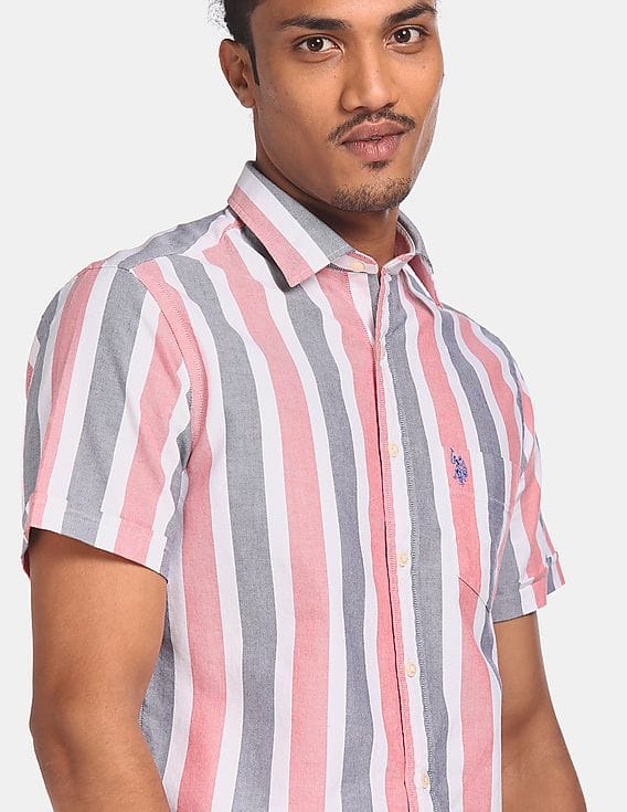Blue Short Sleeve Striped Casual Shirt 
