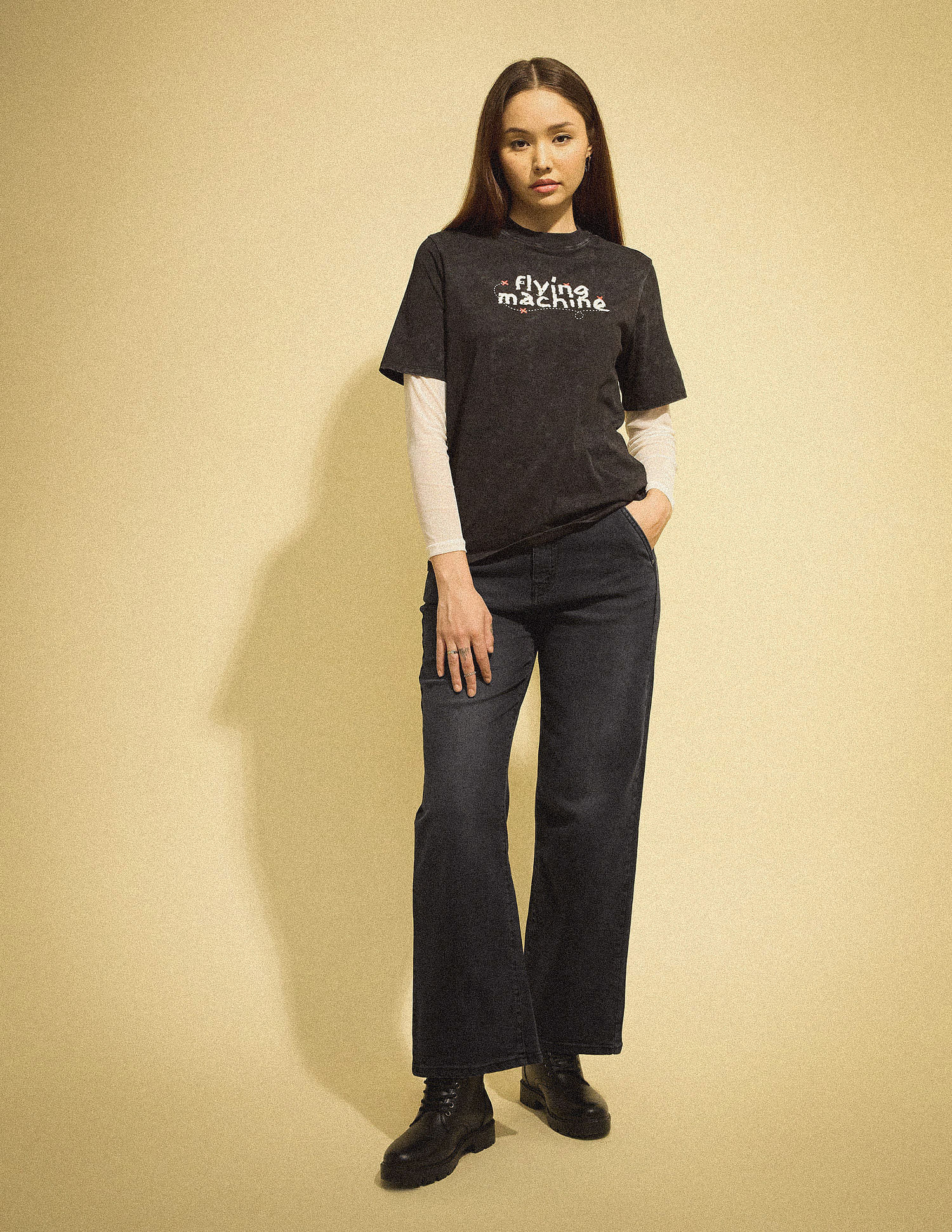 Flying Machine Women K-Street X Wide Leg Fit Cross Pocket Jeans