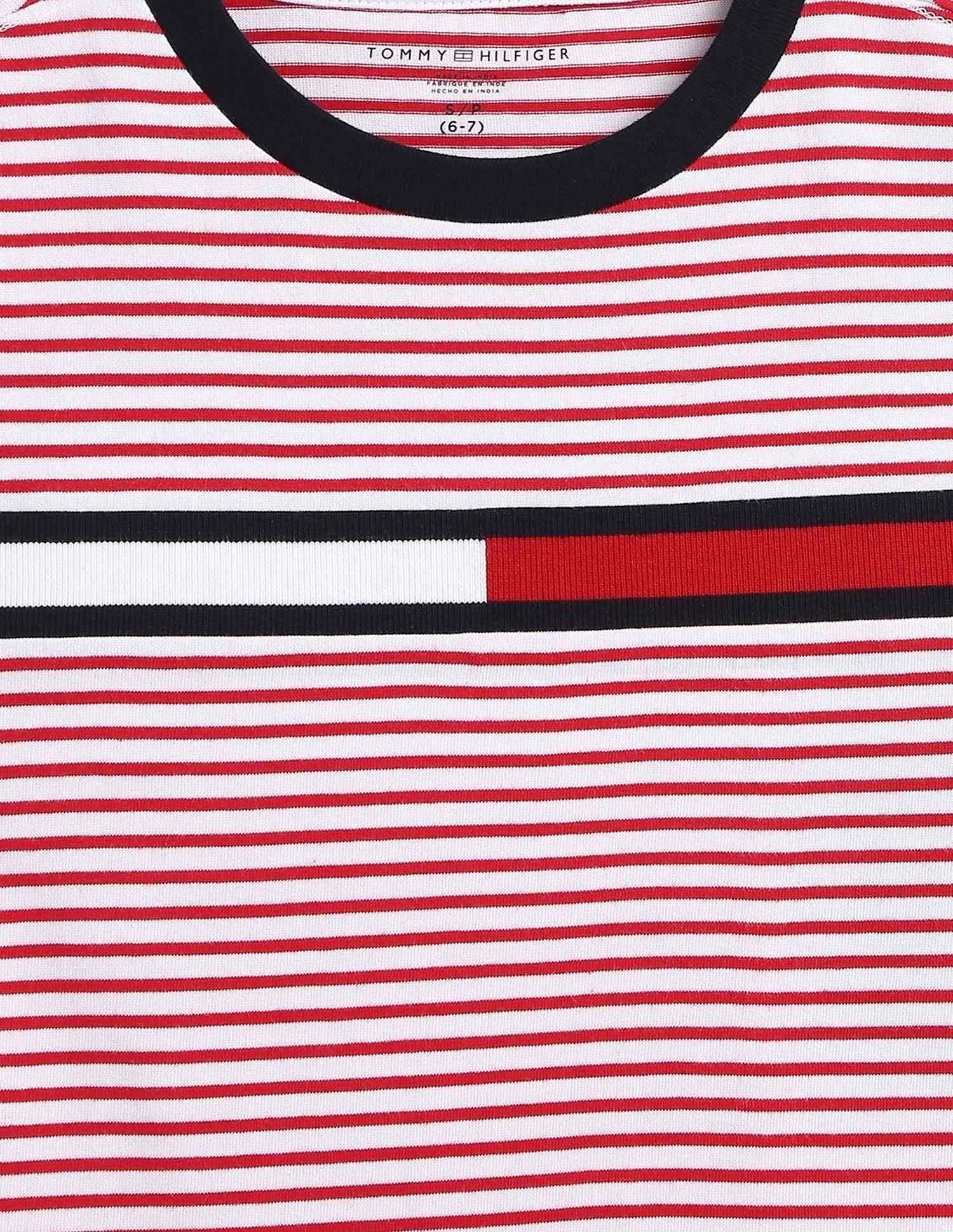 Tommy Hilfiger Boys Red Horizontal Striped T-Shirt