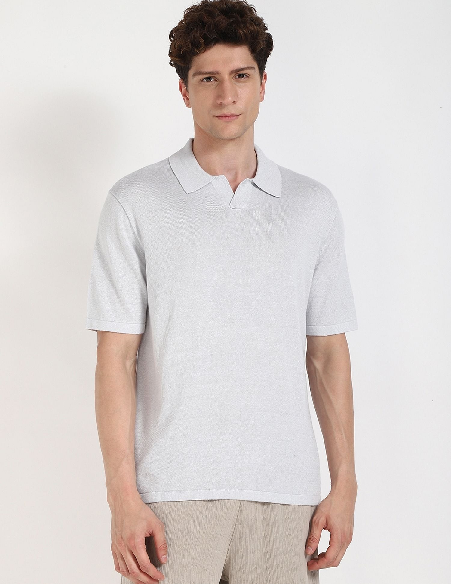 Calvin Klein Jeans Solid Regular-Fit Linen Polo T-Shirt
